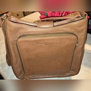 FOSSIL Women Brown Leather Shoulder Bag 10"x8.5